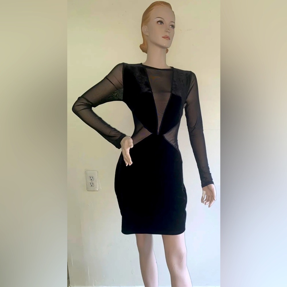 Naked wardrobe velvet sheer cut out clubbing dress sz. XL (M-L) - Picture 3 of 9